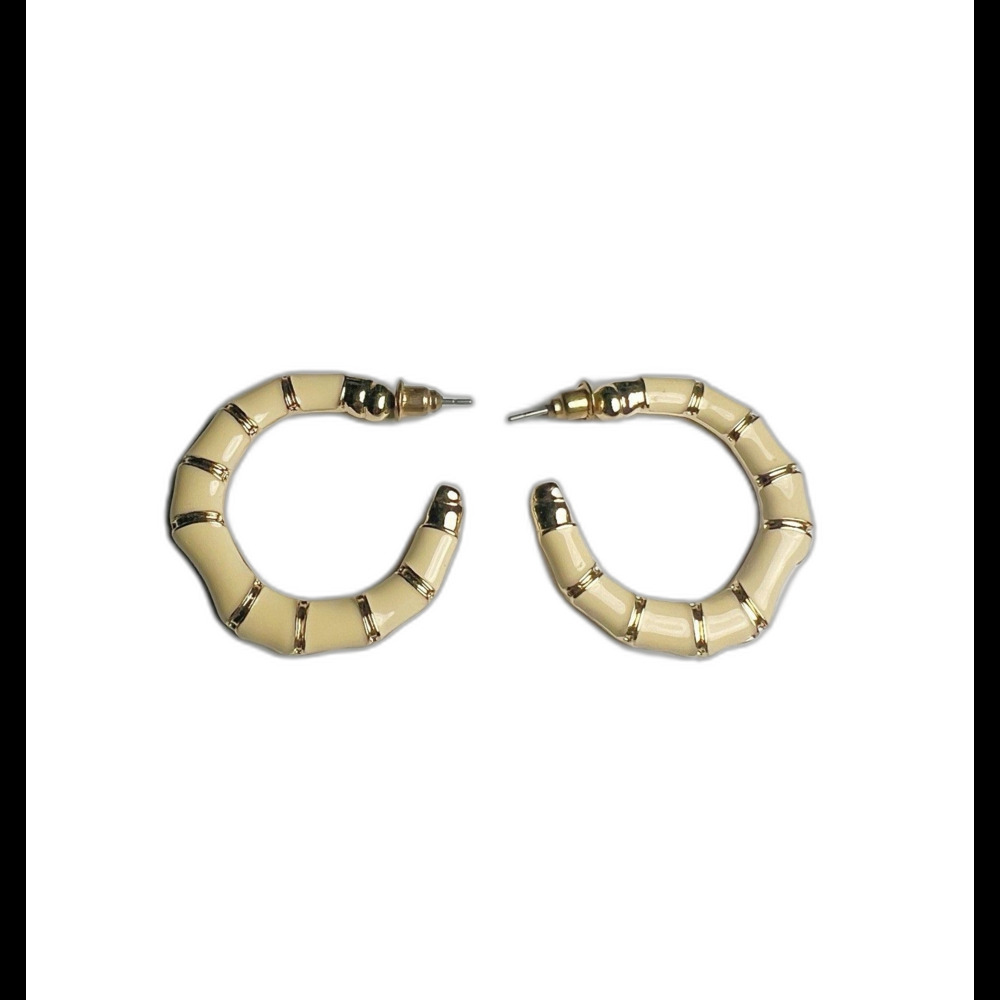 Vintage 90's Hoop Cream and Gold Coastal Grandmother Hoop Earrings